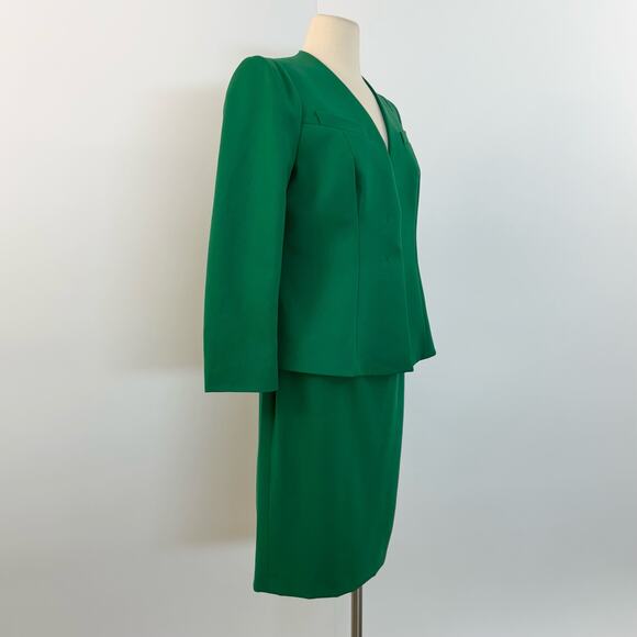 Escada Green 2-Piece Skirt Suit Blazer Wool Blend Green | Size 38 & 40 (US 8-10) - Picture 6 of 16